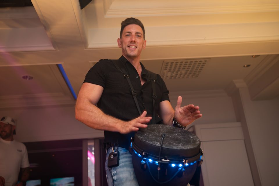 Sam Anderson playing live percussion at Diedjies